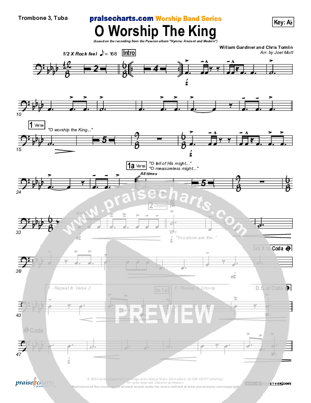 O Worship The King Trombone 3/Tuba (Chris Tomlin / Passion)