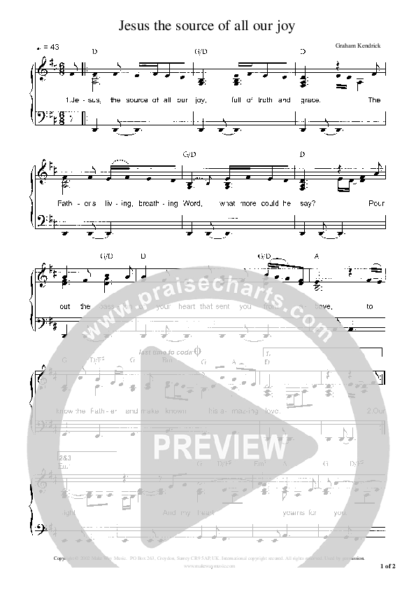 Jesus The Source Of All Our Joy Piano/Vocal (Graham Kendrick)