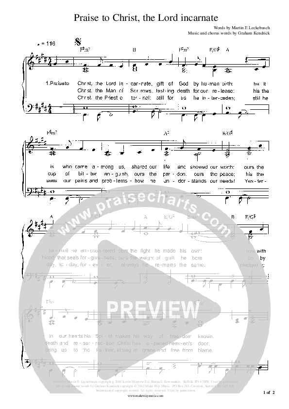 Praise To Christ The Lord Incarnate Piano/Vocal (Graham Kendrick)