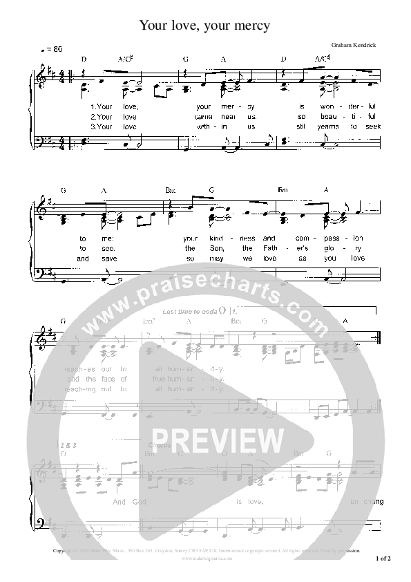 Your Love Your Mercy Piano/Vocal (Graham Kendrick)