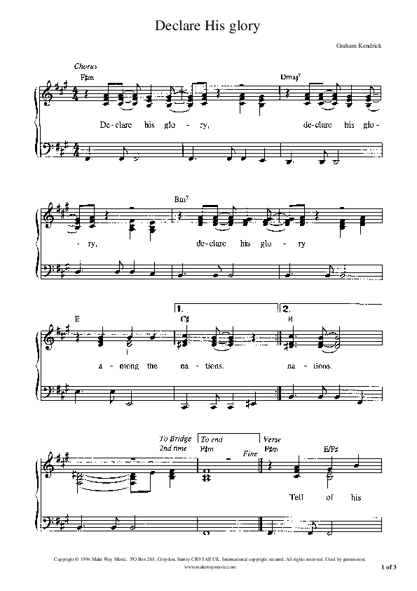 Declare His Glory Piano/Vocal (Graham Kendrick)