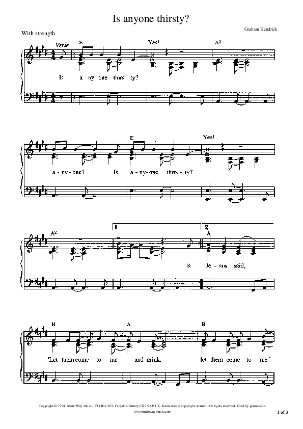 Is Anyone Thirsty Piano/Vocal (Graham Kendrick)