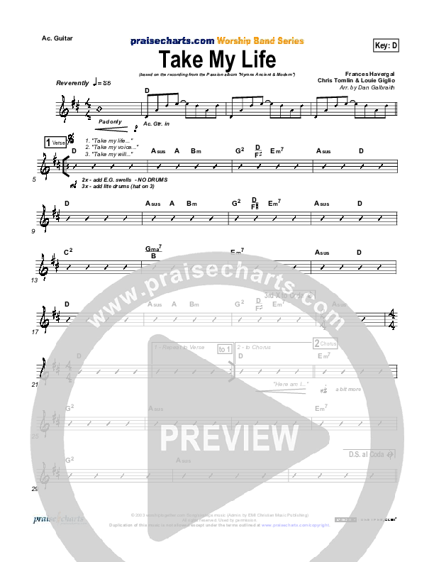 Take My Life Rhythm Chart (Chris Tomlin / Passion)