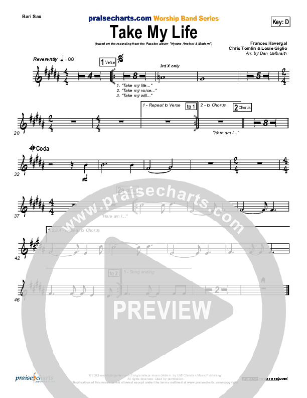 Take My Life Bari Sax (Chris Tomlin / Passion)