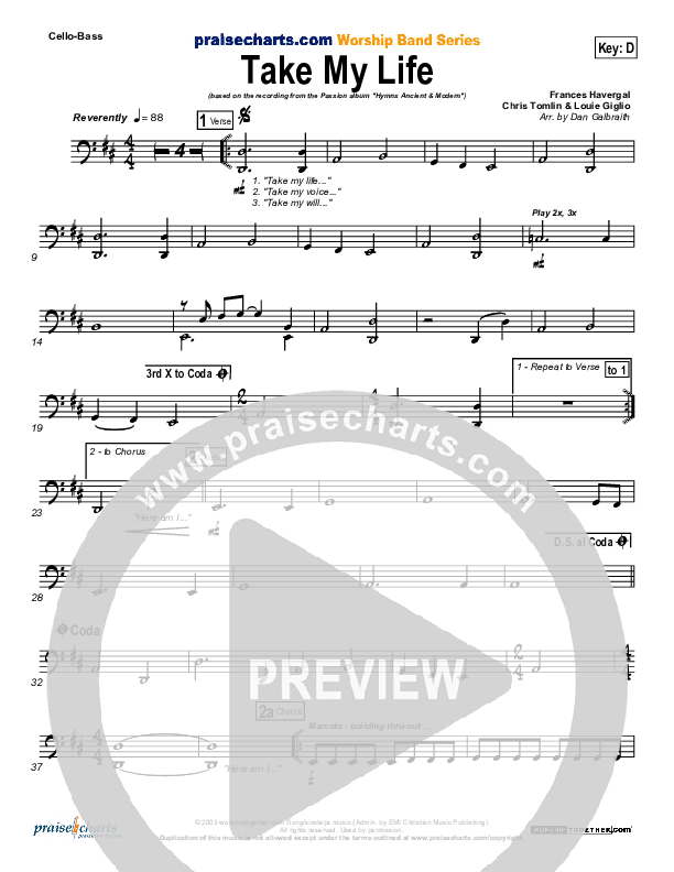 Take My Life Cello/Bass (Chris Tomlin / Passion)