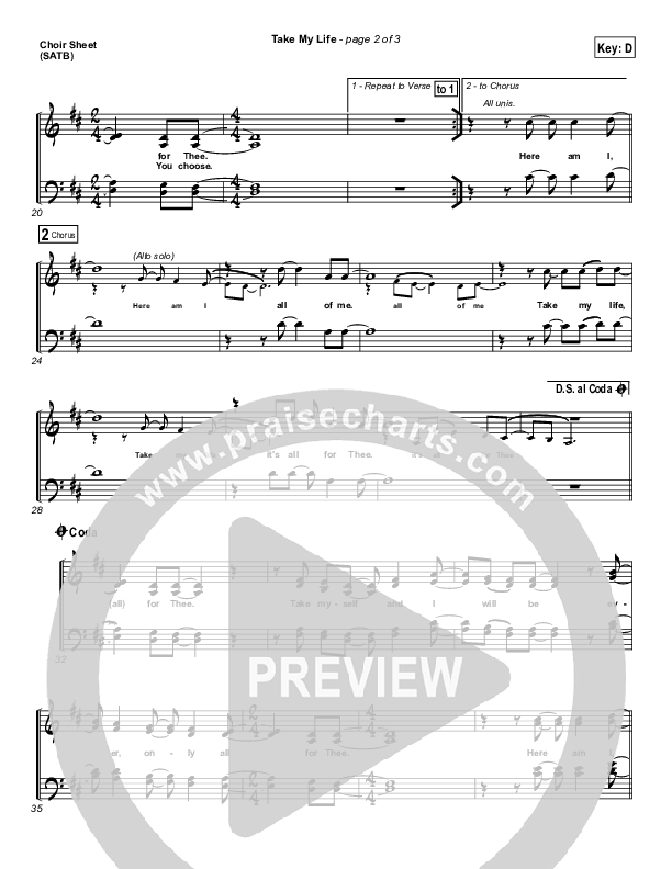 Take My Life Choir Sheet (SATB) (Chris Tomlin / Passion)