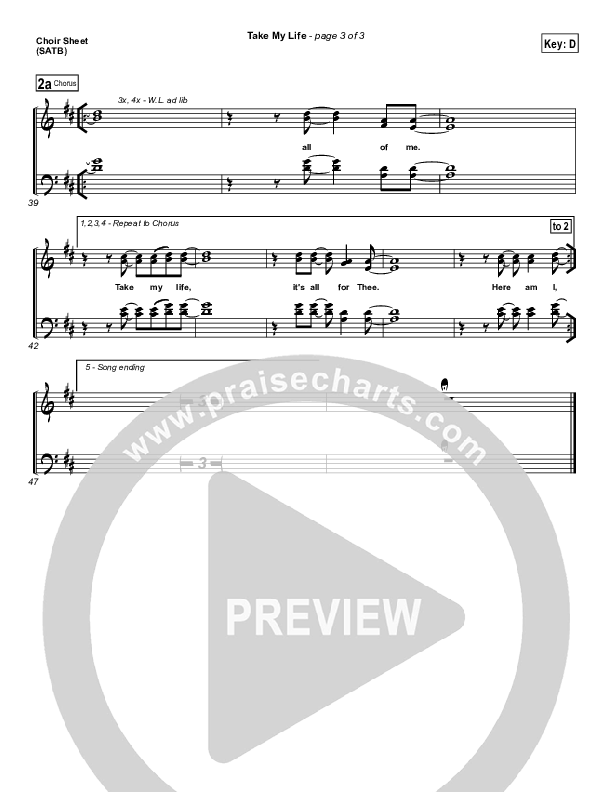 Take My Life Choir Sheet (SATB) (Chris Tomlin / Passion)