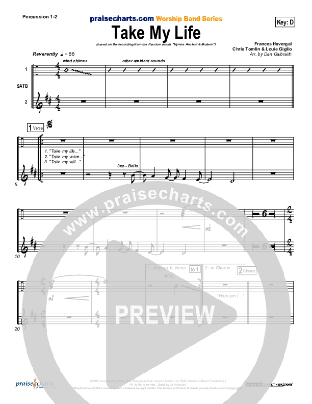 Take My Life Percussion (Chris Tomlin / Passion)