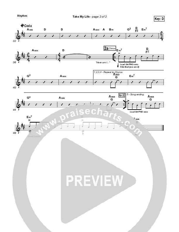 Take My Life Rhythm Chart (Chris Tomlin / Passion)