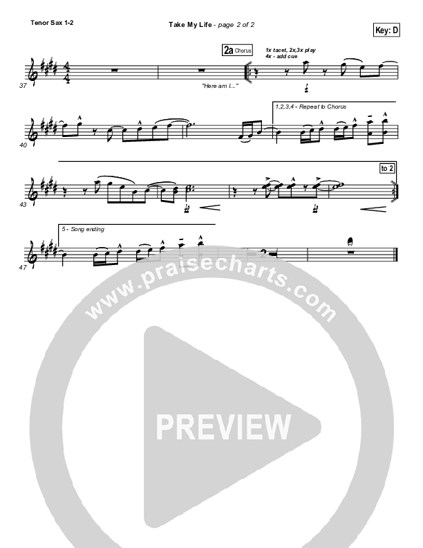 Take My Life Tenor Sax 1/2 (Chris Tomlin / Passion)