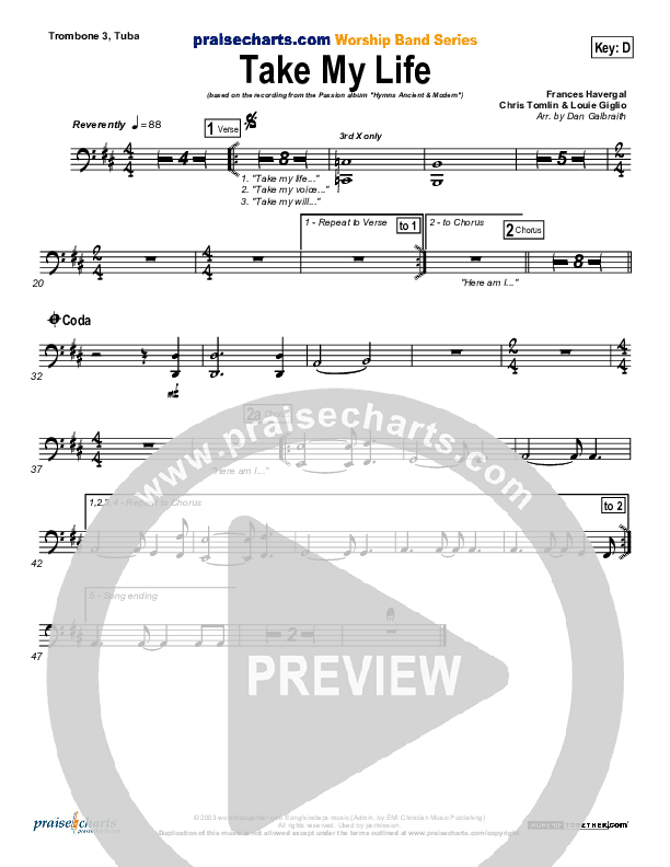 Take My Life Trombone 3/Tuba (Chris Tomlin / Passion)