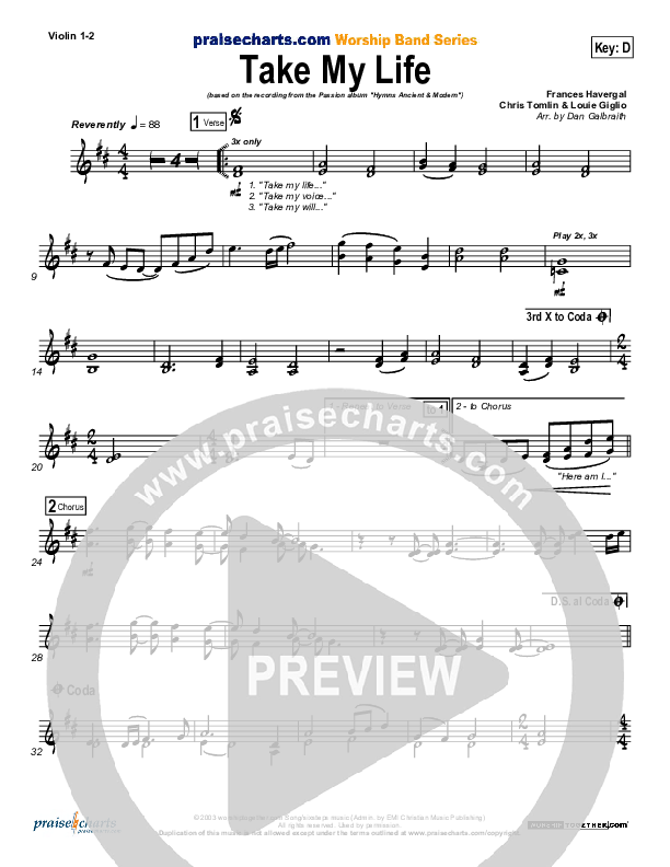 Take My Life Violin 1/2 (Chris Tomlin / Passion)