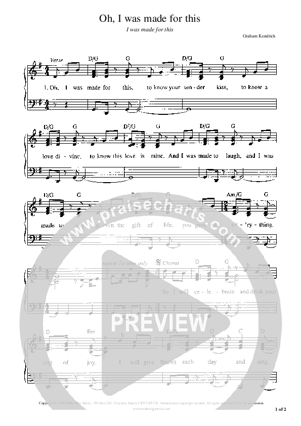 Oh I Was Made For This Piano/Vocal (Graham Kendrick)