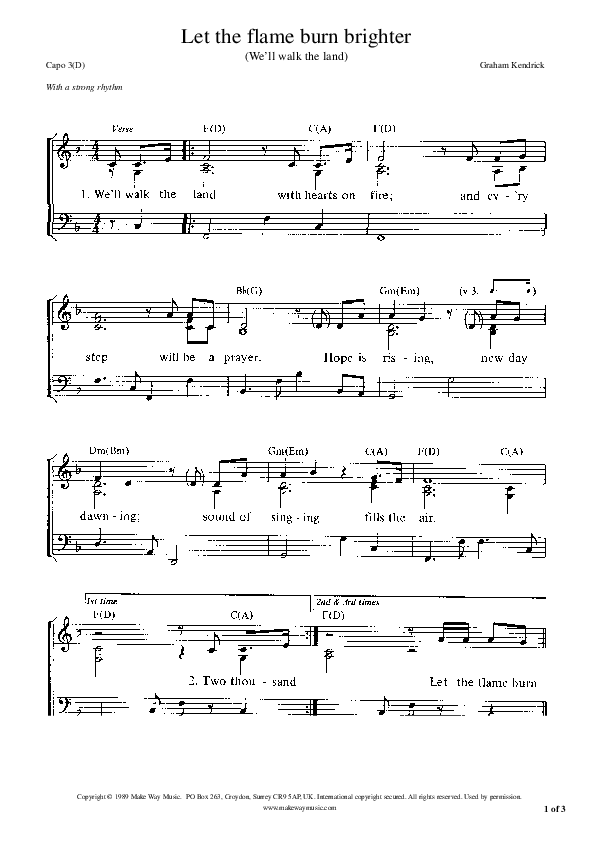 Let The Flame Burn Brighter Piano/Vocal (Graham Kendrick)