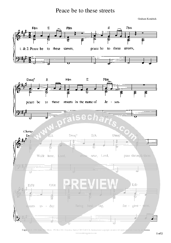 Peace Be To These Streets Piano/Vocal (Graham Kendrick)
