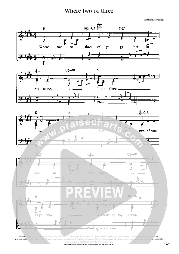 Where Two Or Three Piano/Vocal (Graham Kendrick)