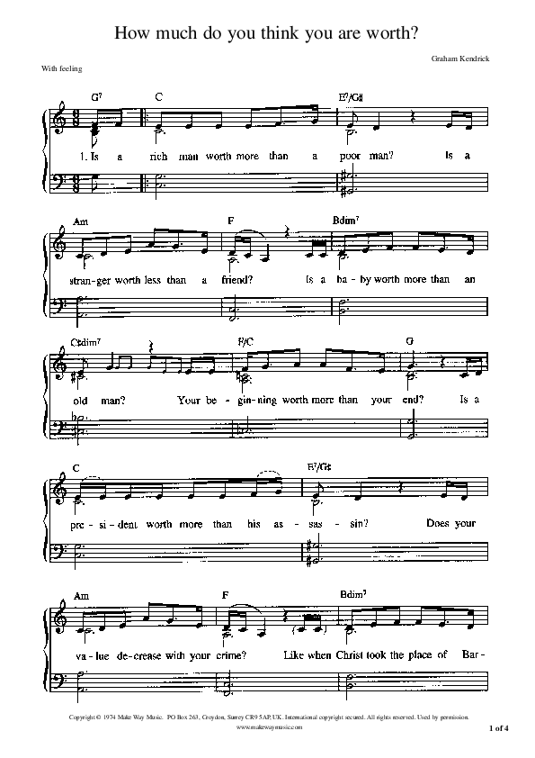 How Much Do You Think You Are Worth Piano/Vocal (Graham Kendrick)