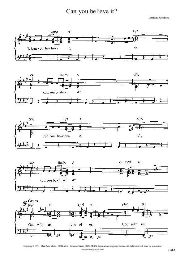 Can You Believe It Piano/Vocal (Graham Kendrick)