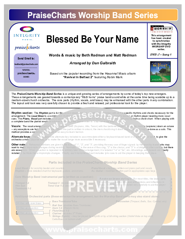 Blessed Be Your Name Cover Sheet (Robin Mark)