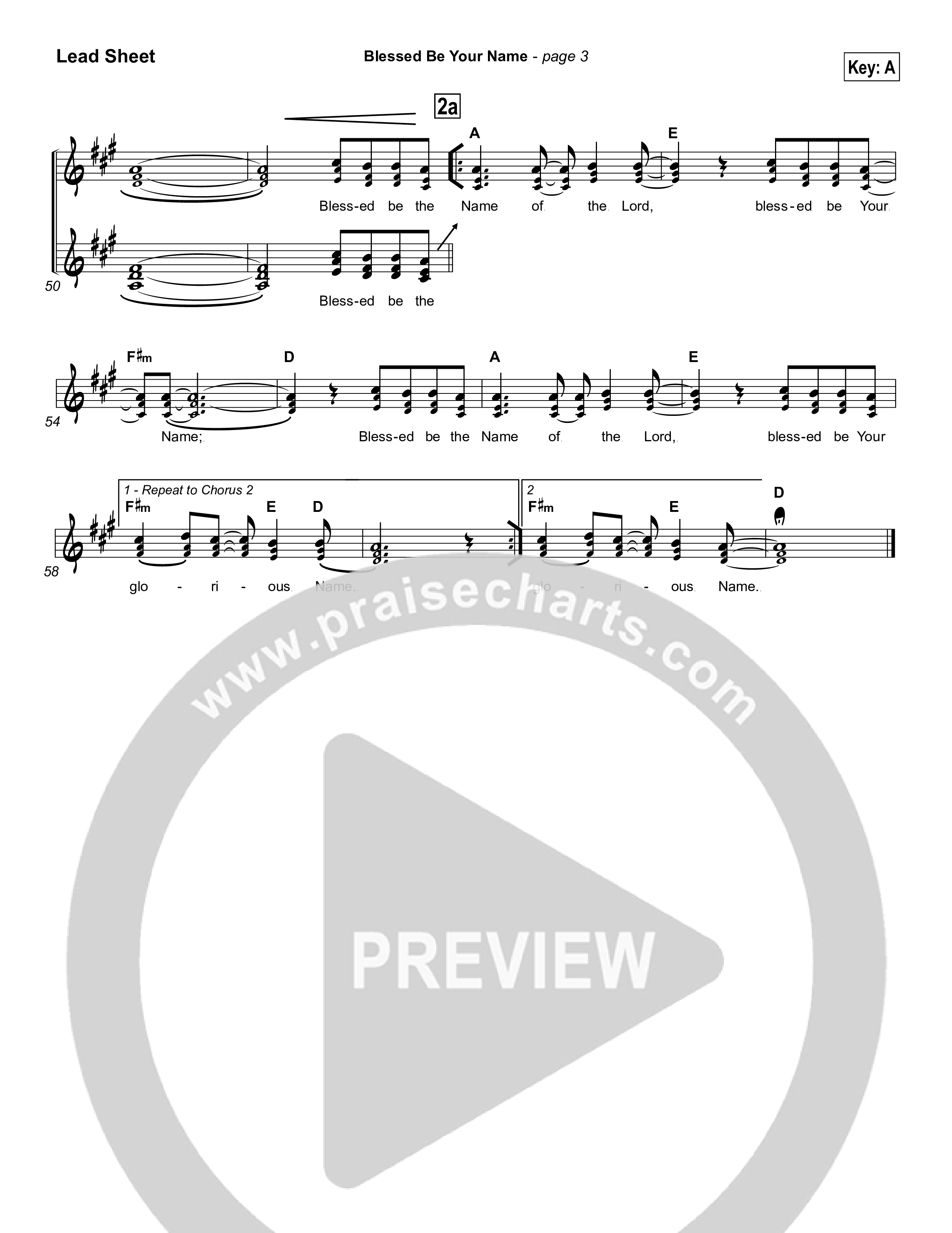 Blessed Be Your Name Lead Sheet (SAT) (Robin Mark)