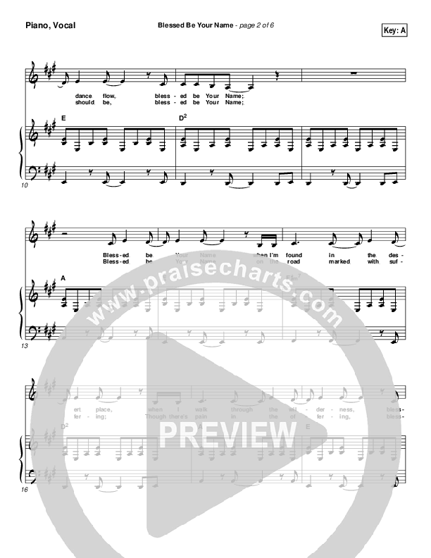 Blessed Be Your Name Piano/Vocal (Robin Mark)