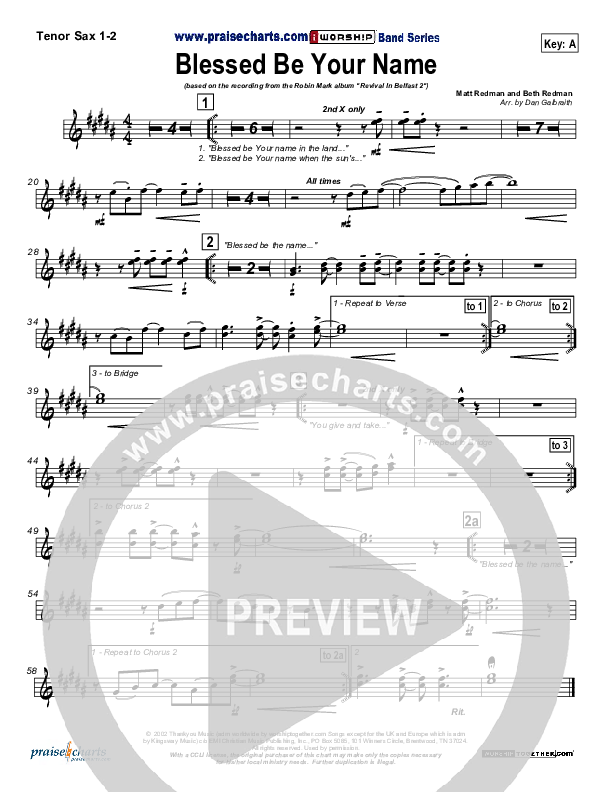 Blessed Be Your Name Tenor Sax 1/2 (Robin Mark)