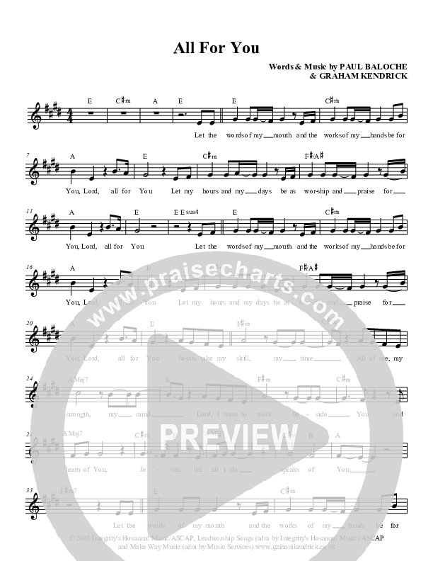 All For You Lead Sheet (Graham Kendrick)