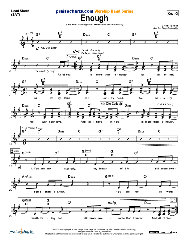 Enough Lead Sheet (SAT) (Chris Tomlin / Passion)