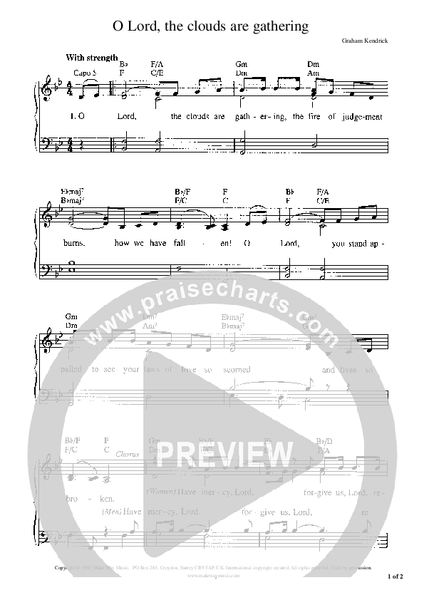 O Lord The Clouds Are Gathering Piano/Melody (Graham Kendrick)