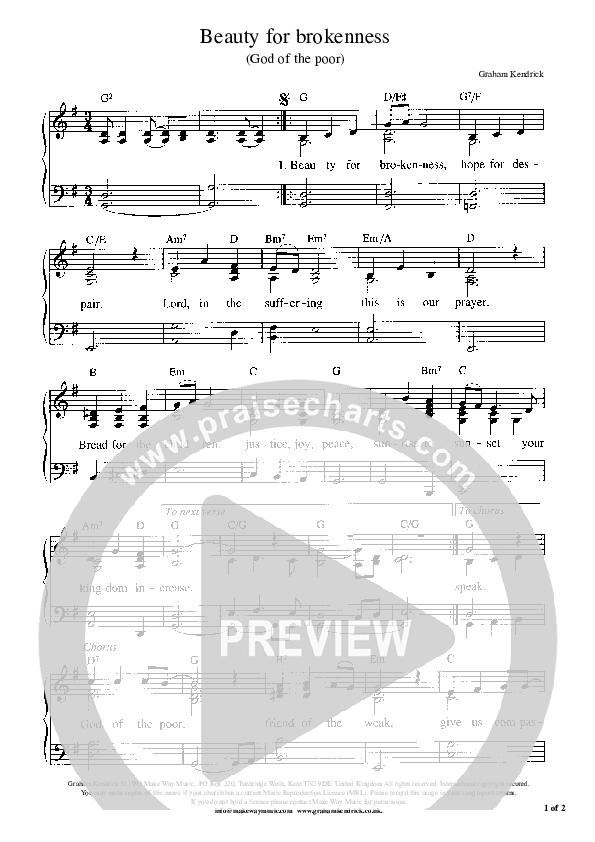 Beauty For Brokenness Piano/Vocal (Graham Kendrick)