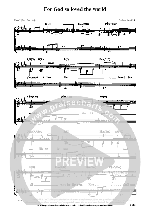 For God So Loved The World Piano/Vocal (Graham Kendrick)