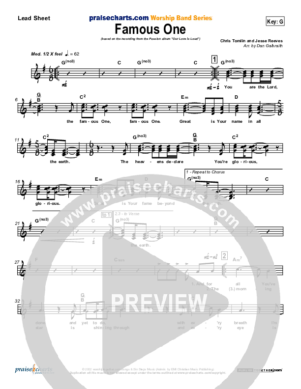 Famous One Lead Sheet (Chris Tomlin / Passion)