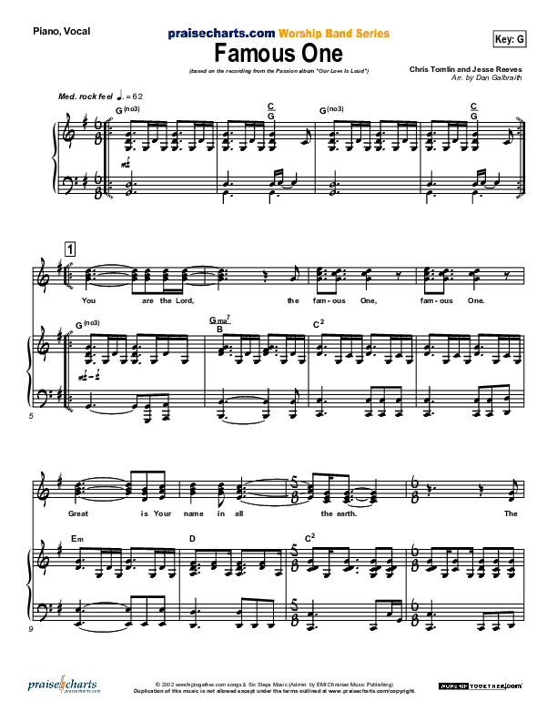 Famous One Piano/Vocal (SATB) (Chris Tomlin / Passion)
