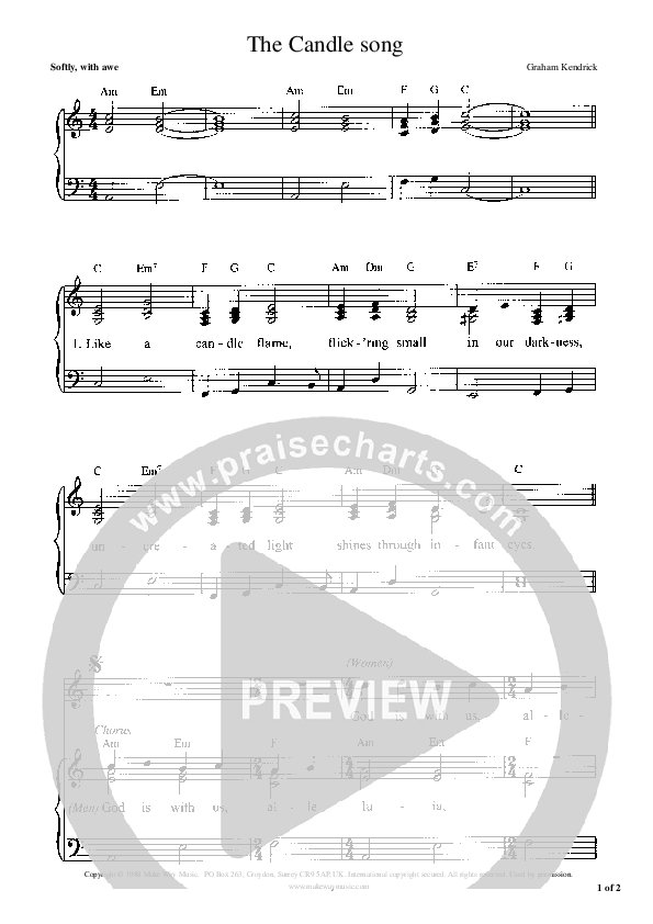 The Candle Song Lead Sheet (SAT) (Graham Kendrick)