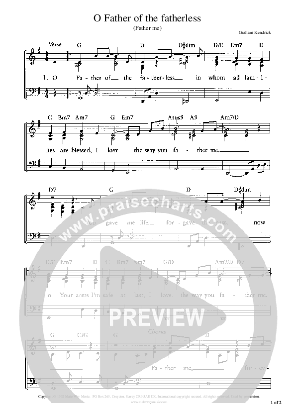 O Father Of The Fatherless (Father Me) Piano/Vocal (Graham Kendrick)