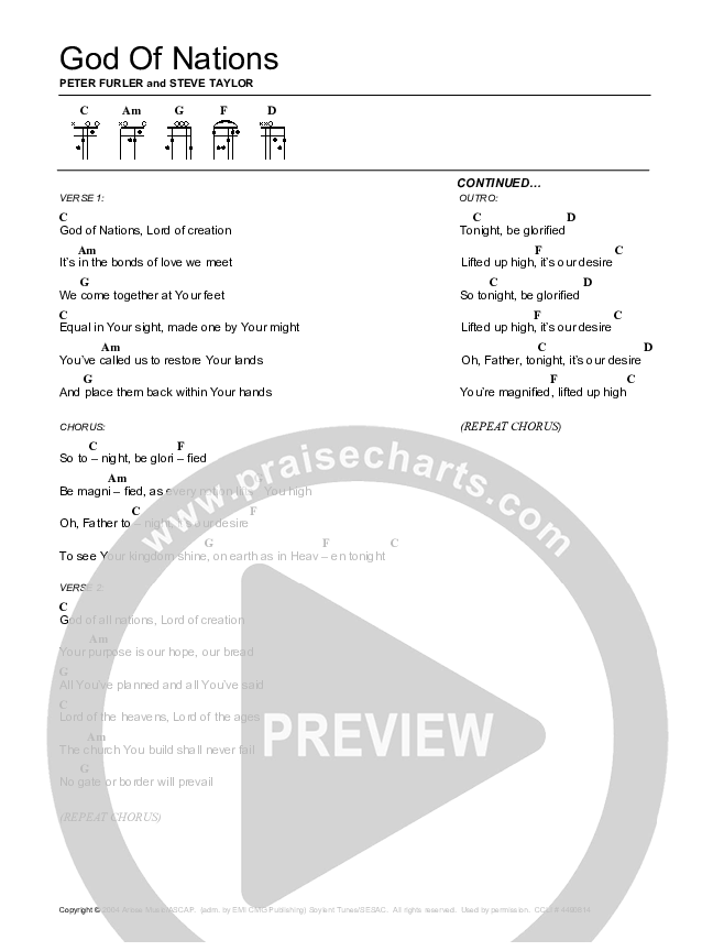 God Of All Nations Chord Chart (Newsboys)