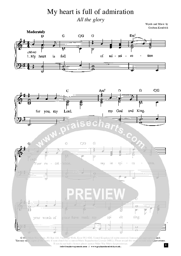 My Heart Is Full Of Admiration (All The Glory) Piano/Vocal (Graham Kendrick)