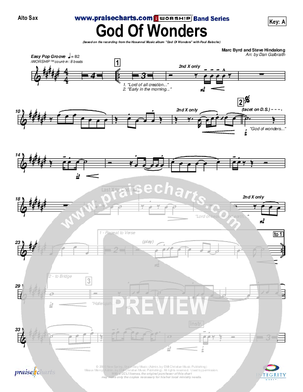 God Of Wonders Alto Sax (Paul Baloche)