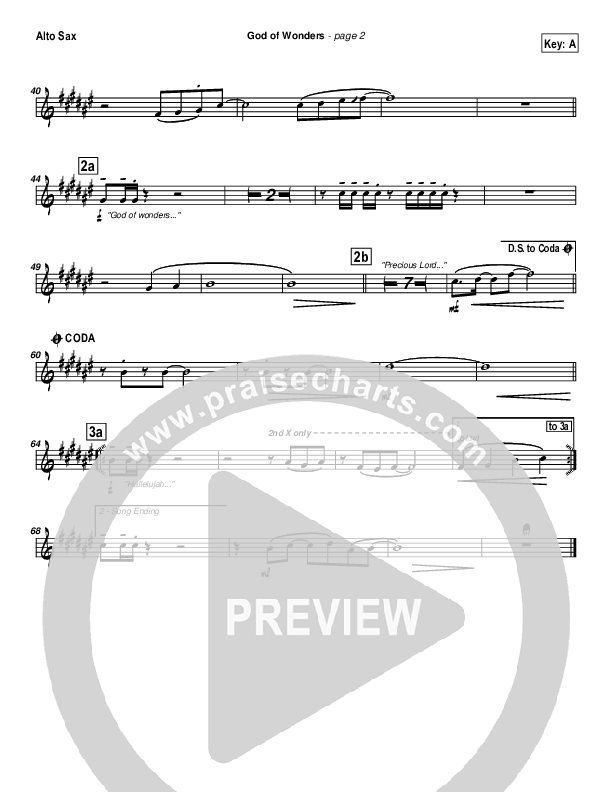 God Of Wonders Alto Sax (Paul Baloche)
