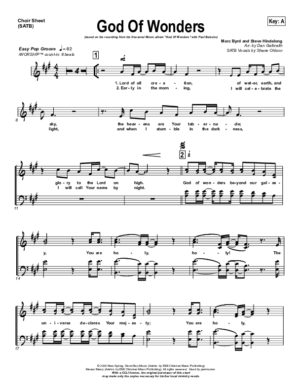 God Of Wonders Choir Sheet (SATB) (Paul Baloche)