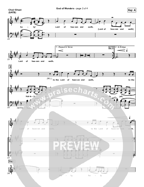 God Of Wonders Choir Sheet (SATB) (Paul Baloche)