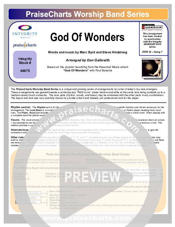 God Of Wonders Orchestration (Paul Baloche)