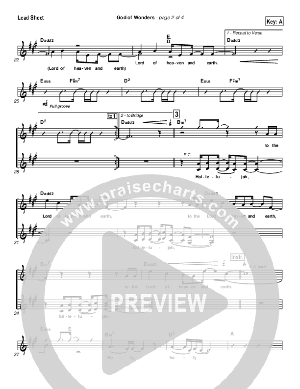God Of Wonders Lead Sheet (SAT) (Paul Baloche)