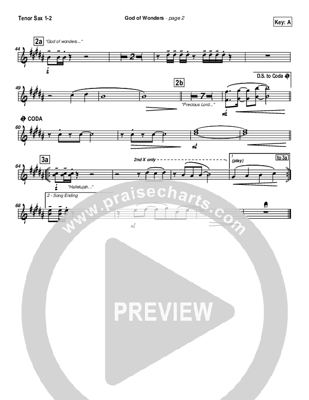 God Of Wonders Tenor Sax 1/2 (Paul Baloche)