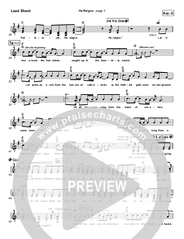 He Reigns Lead Sheet (SAT) (Newsboys)