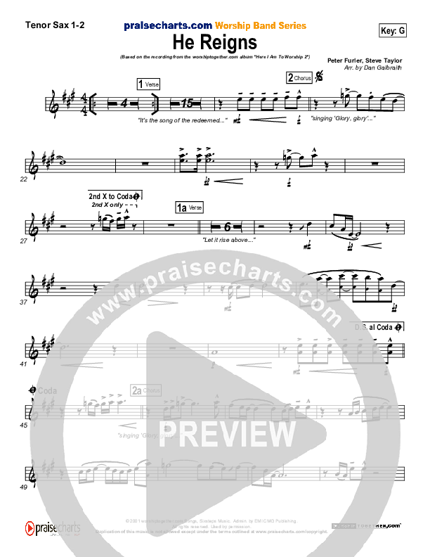 He Reigns Tenor Sax 1/2 (Newsboys)