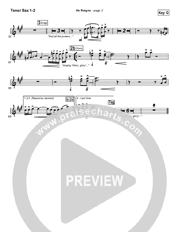 He Reigns Tenor Sax 1/2 (Newsboys)