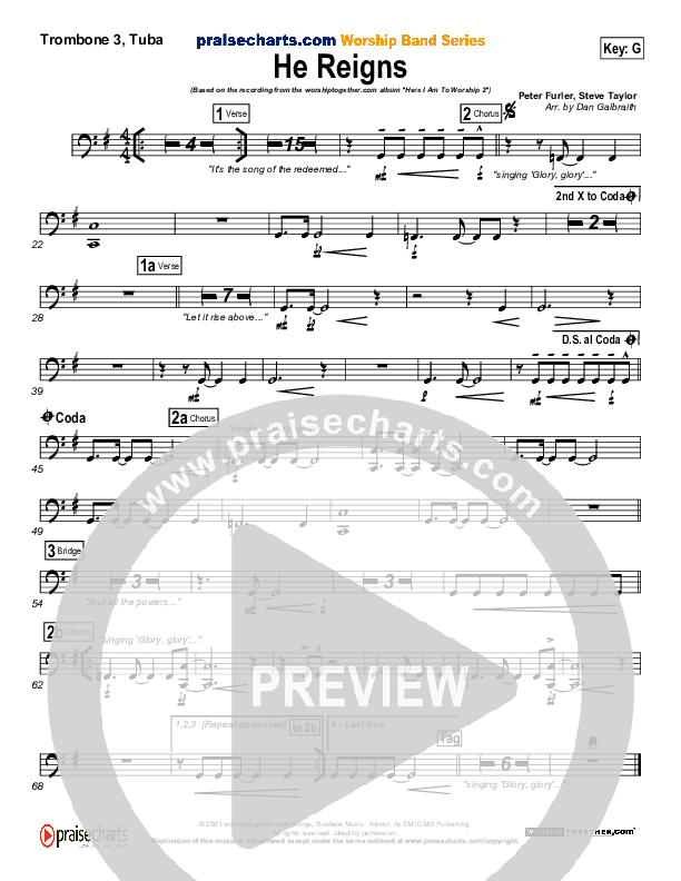 He Reigns Trombone 3/Tuba (Newsboys)