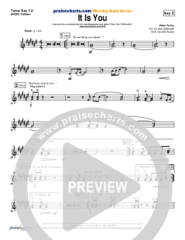 It Is You Tenor Sax 1/2 (Newsboys)