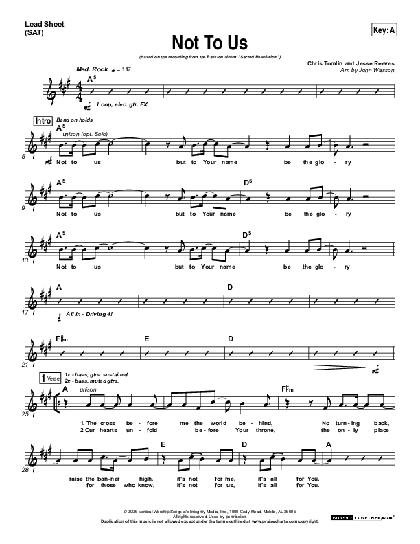 Not To Us Lead Sheet (SAT) (Chris Tomlin / Passion)